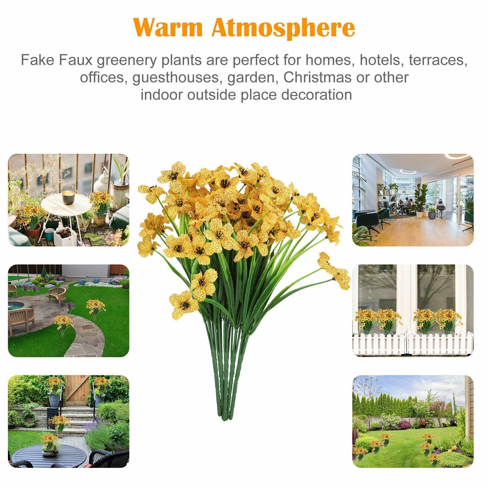 10 Bundles Outdoor Artificial Flowers UV Resistant Plastic Plant Silk Flower new