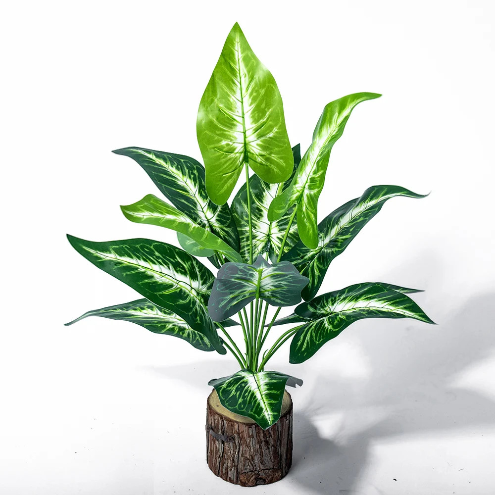 43cm 12 Forks Artificial Monstera Tree Green Fake Plants Plastic Evergreen