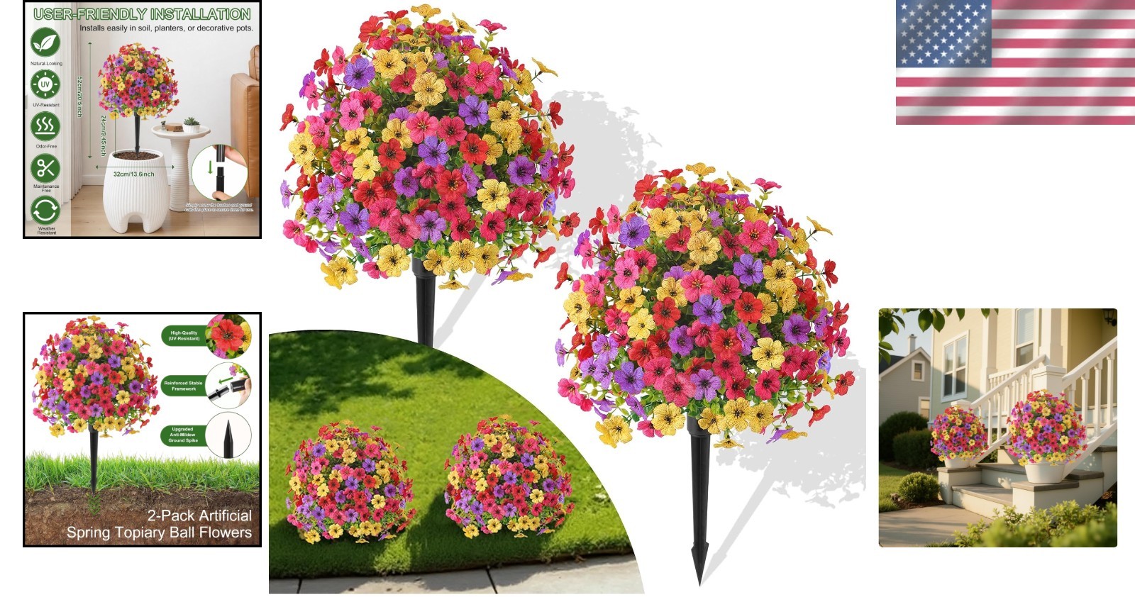 Lightweight 20 Inch Artificial Topiary Ball Flowers UV Resistant for All Seasons