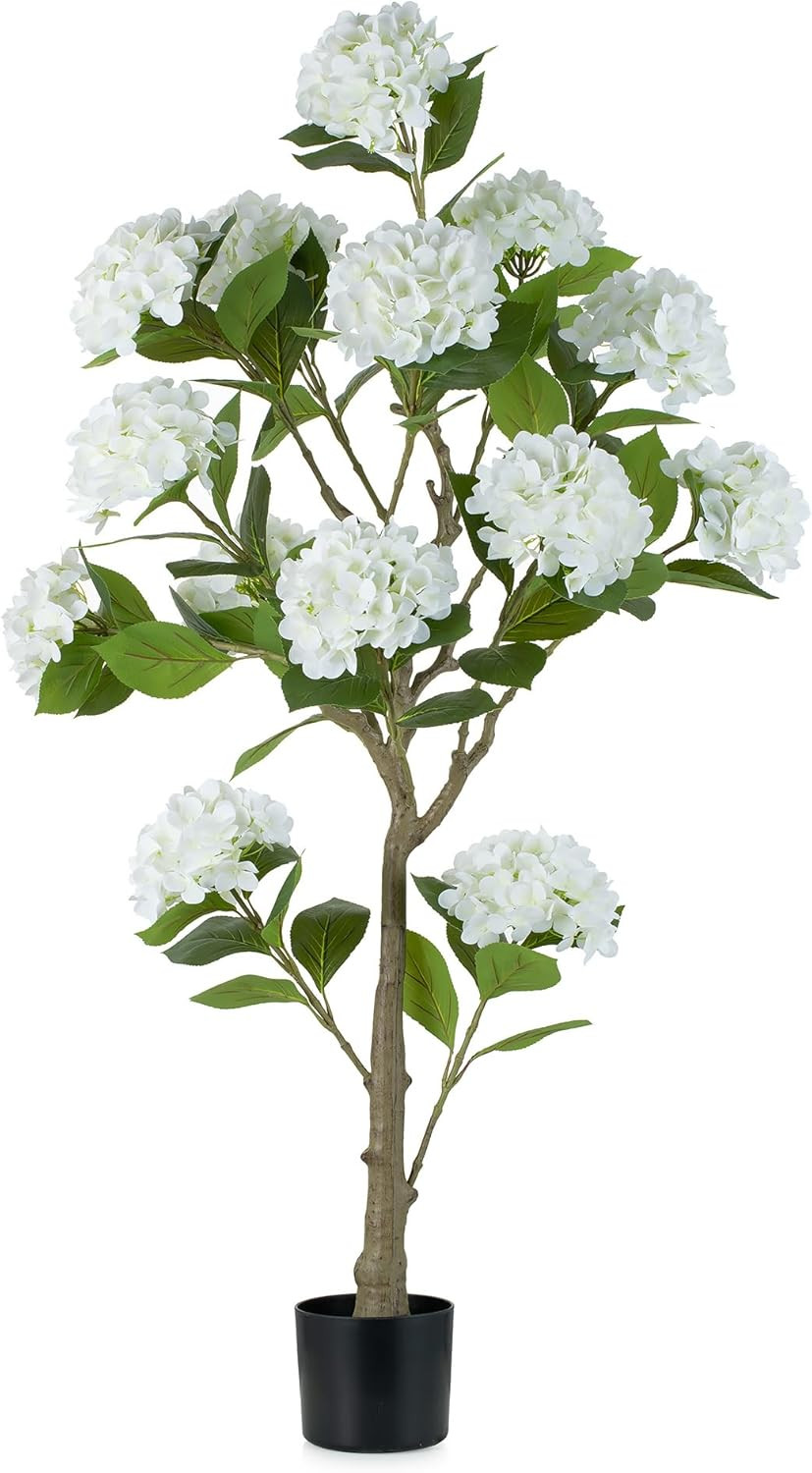 5Ft White Hydrangea Artificial Tree – Realistic Silk Plant Decor