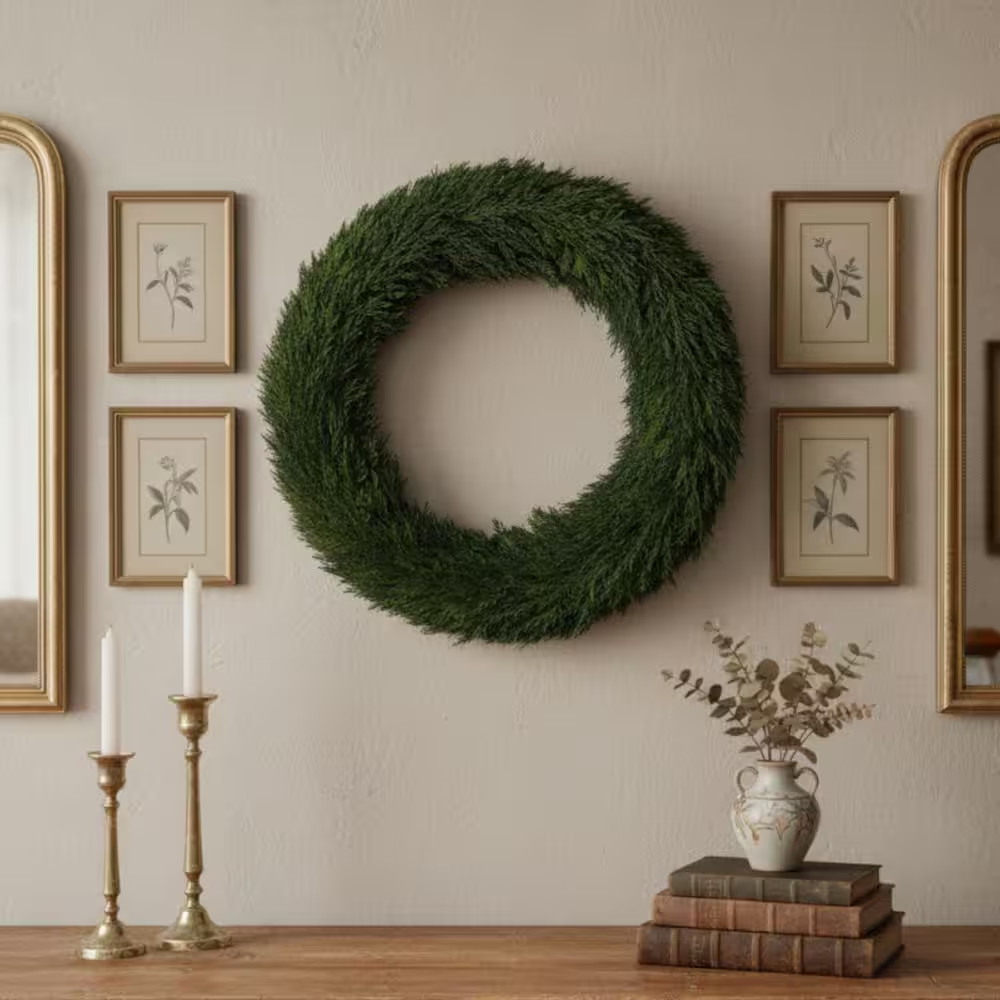 24 In. Real Preserved Cypress Leaf Wreath
