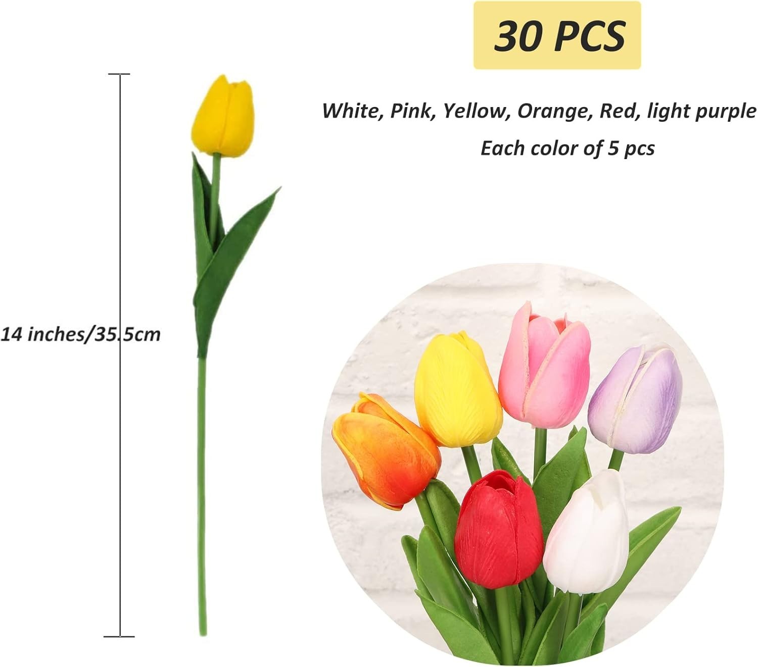 30pcs Real Touch Tulips PU Artificial Flowers Plants Decor, Multi Color Fake …