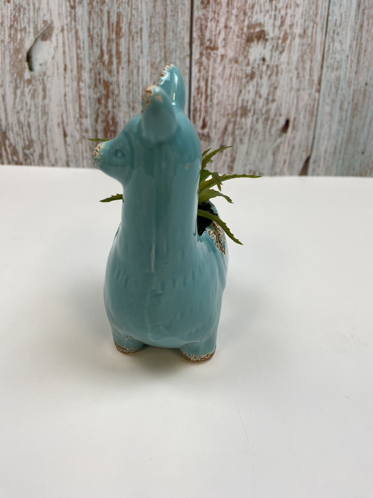 Llama Faux Succulent Blue Planter 4.5″ Home Decor Rustic Farmhouse Cottage – New