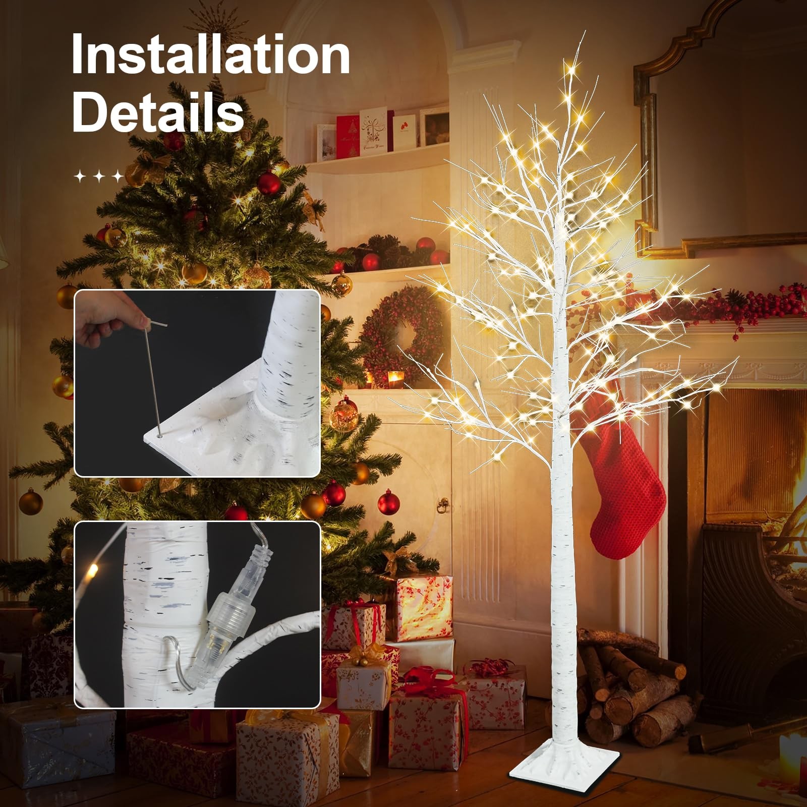 Set of 4 – Birch Tree with LED Lights, 2FT 4FT 5FT 6FT White Christmas Tree, …