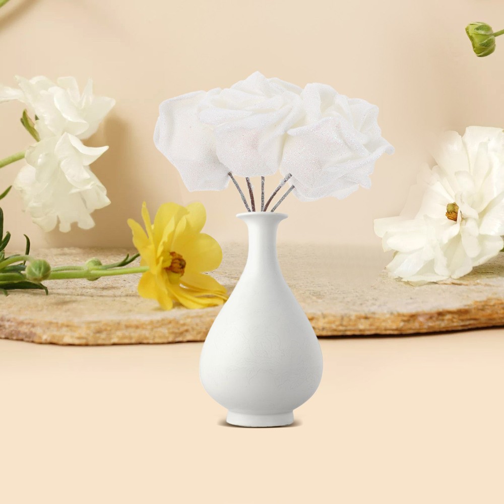 25 PCS White Rose Fake Flower Roses Artificial Wedding Flowers