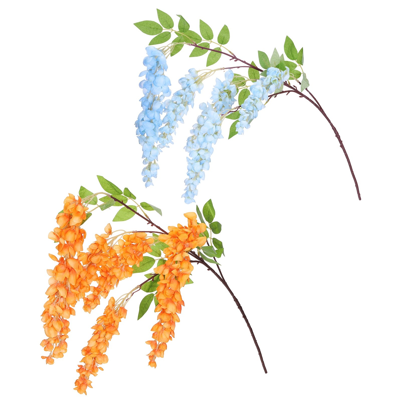 2 Pcs Artificial Wisteria Hanging Flowers 3.9 ft Fake Hanging Floral Blue/Orange