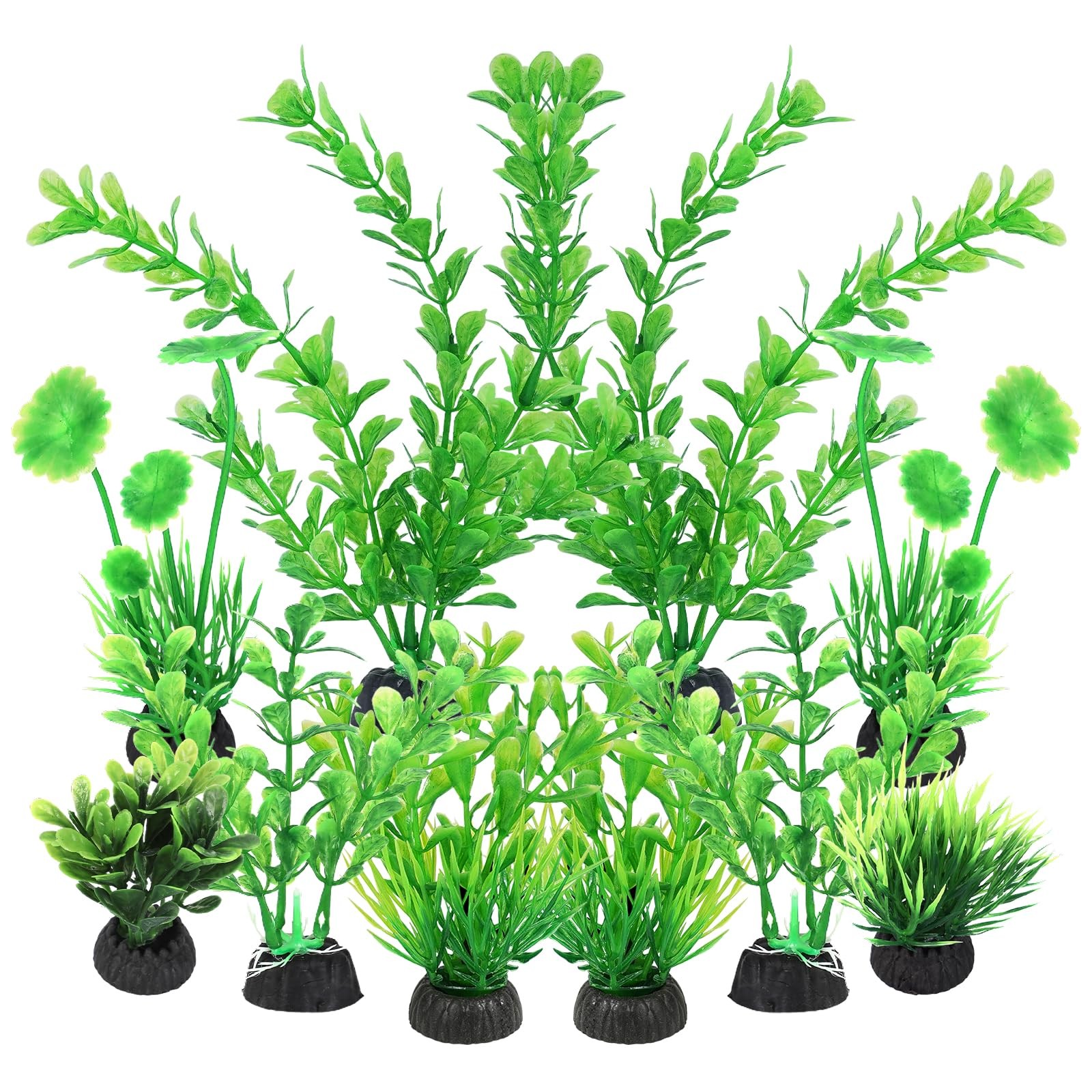 Artificial Fish Tank Plants, Plastic Aquarium Decorations, Green , 10pcs