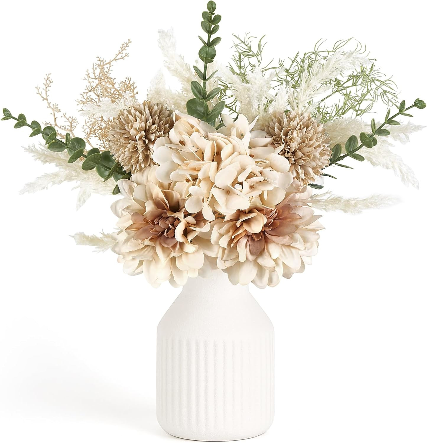 Small Artificial Flowers in Ceramic Vase Centerpieces Coffee Table Decor, Silk F