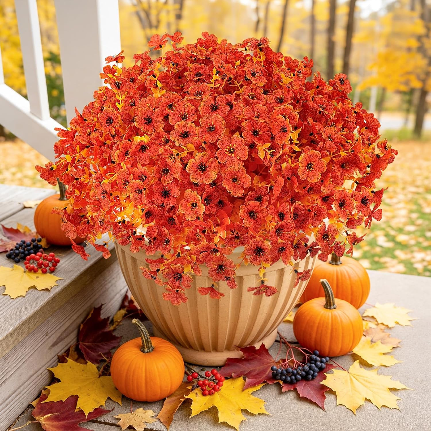UV Resistant Artificial Fall Mums – 36 Bundles for Outdoor Decor (Orange)