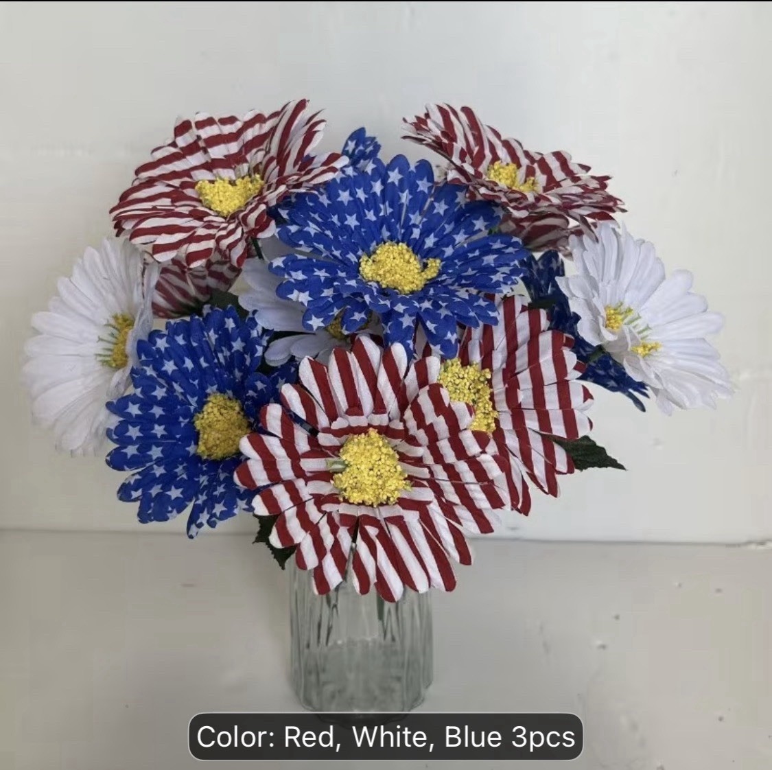 Designer 3 Pcs Patriotic Flowers Artificial Ind. Day Red White Blue