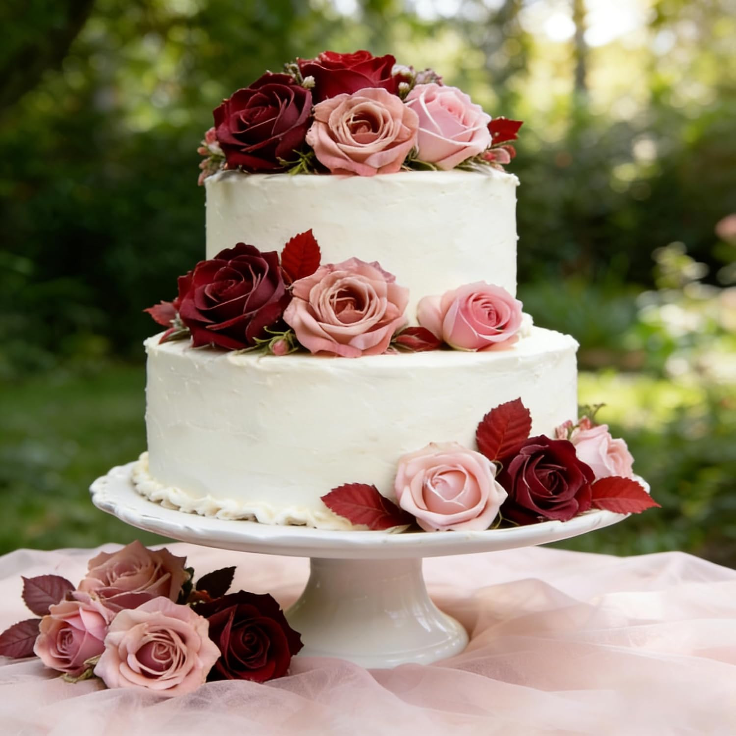 Red Artificial Silk Flowers Combo with Pompom, Roses & Red Stems for DIY Wedding