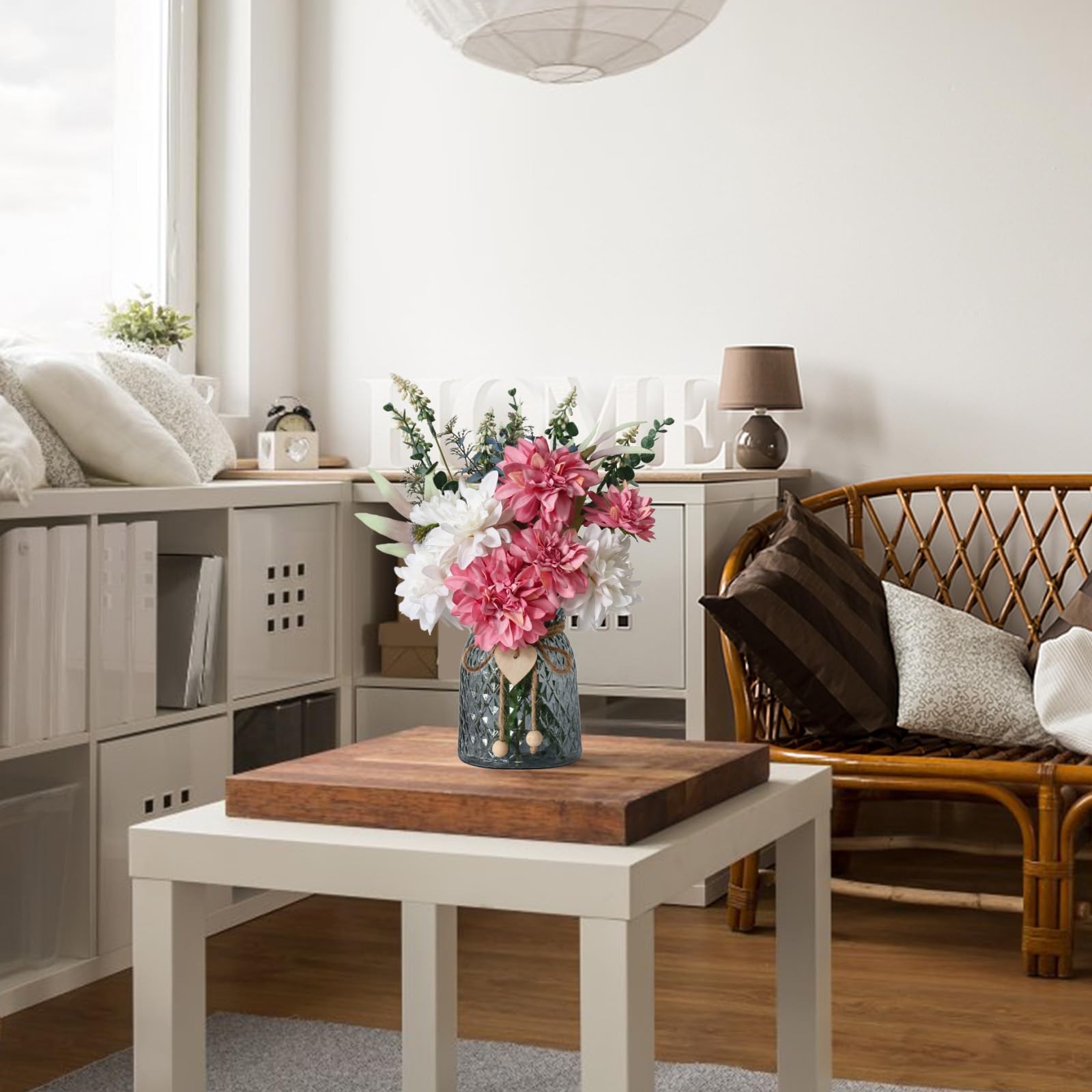 Faux Flowers in Vase Artificial Arrangement for Dining Table Centerpiece