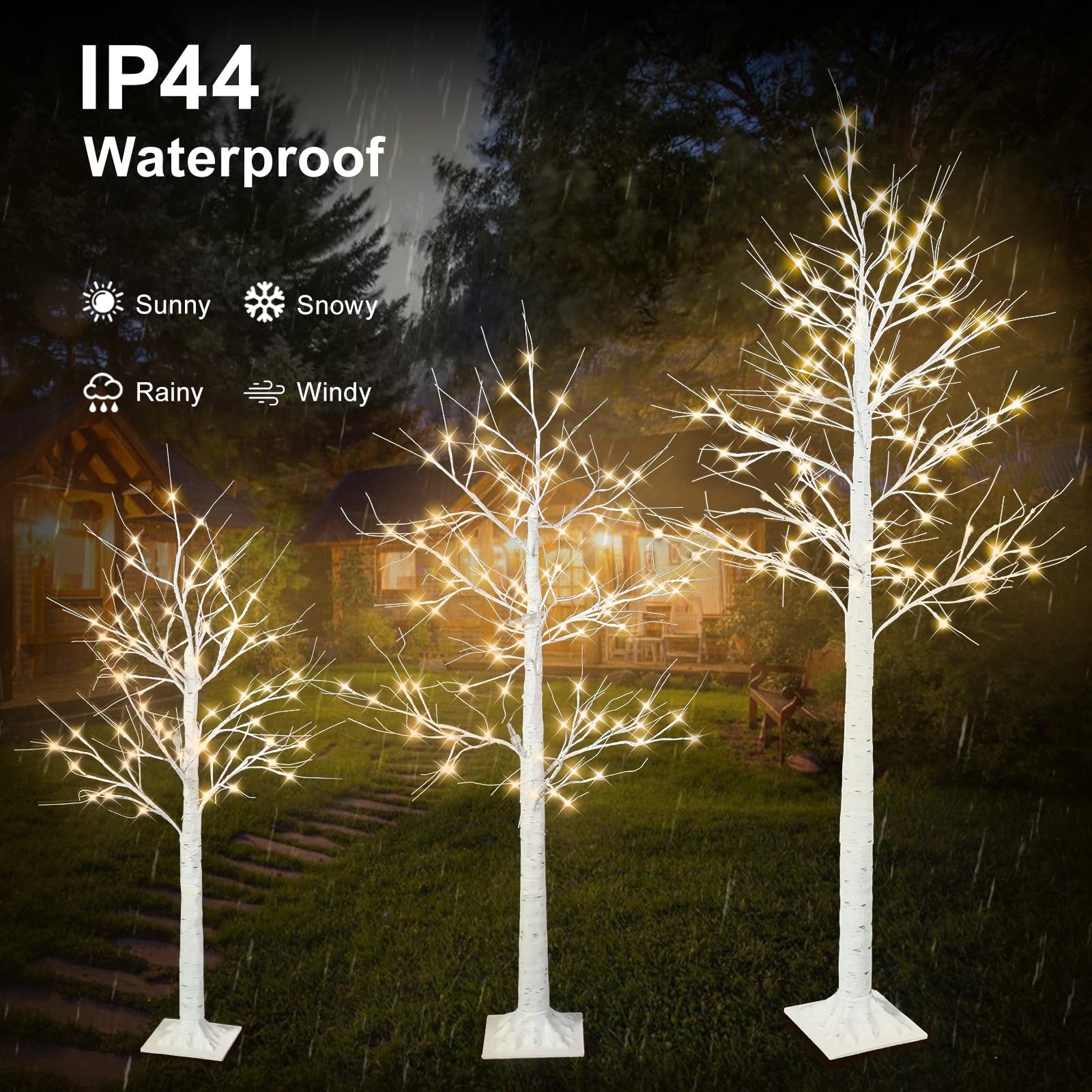 Set of 4 – Birch Tree with LED Lights, 2FT 4FT 5FT 6FT White Christmas Tree, …