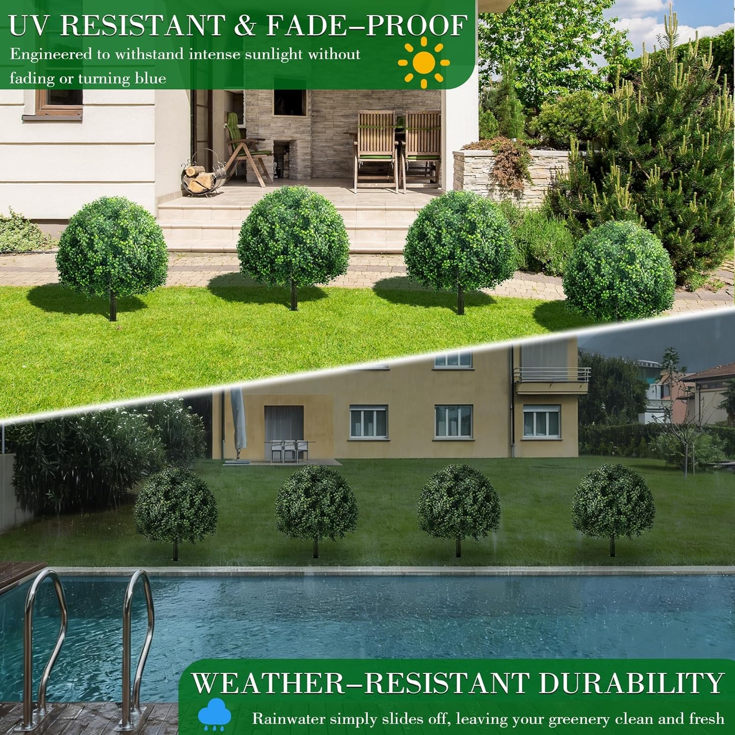 Artificial Boxwood Topiary Tree Set 2 Waterproof UV Resistant