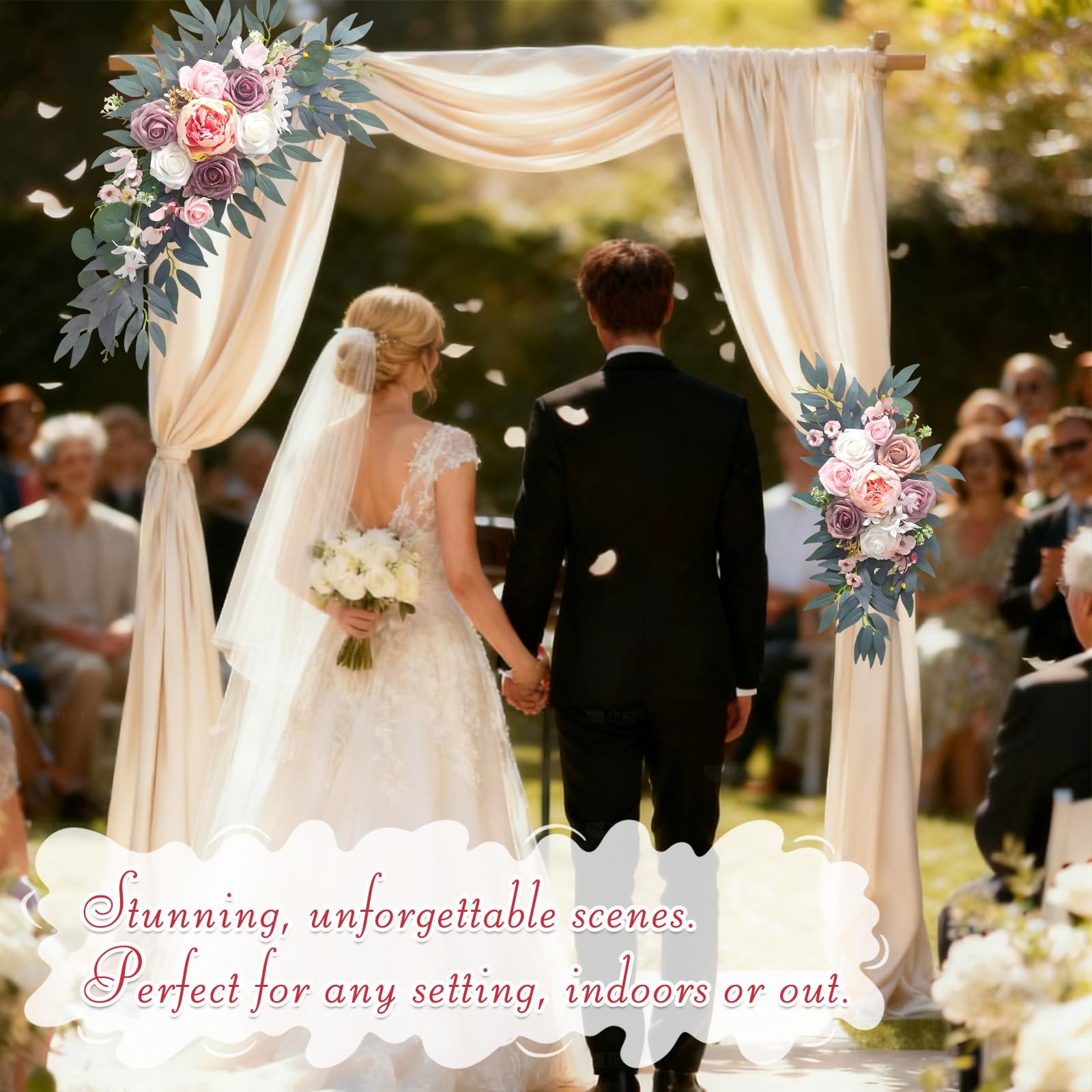 2 Pack Wedding Arch Flowers Artificial Dusty Rose Floral Decor Ceremony Pink