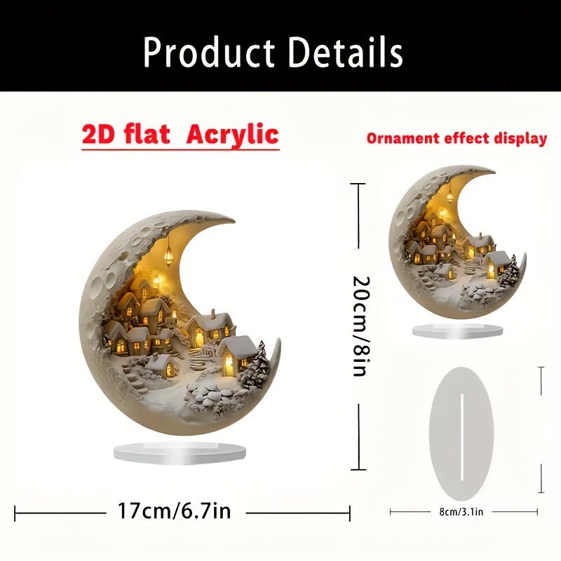 Fantasy Crescent Moon House Table Decoration Acrylic Moon Phase Snow Ornament