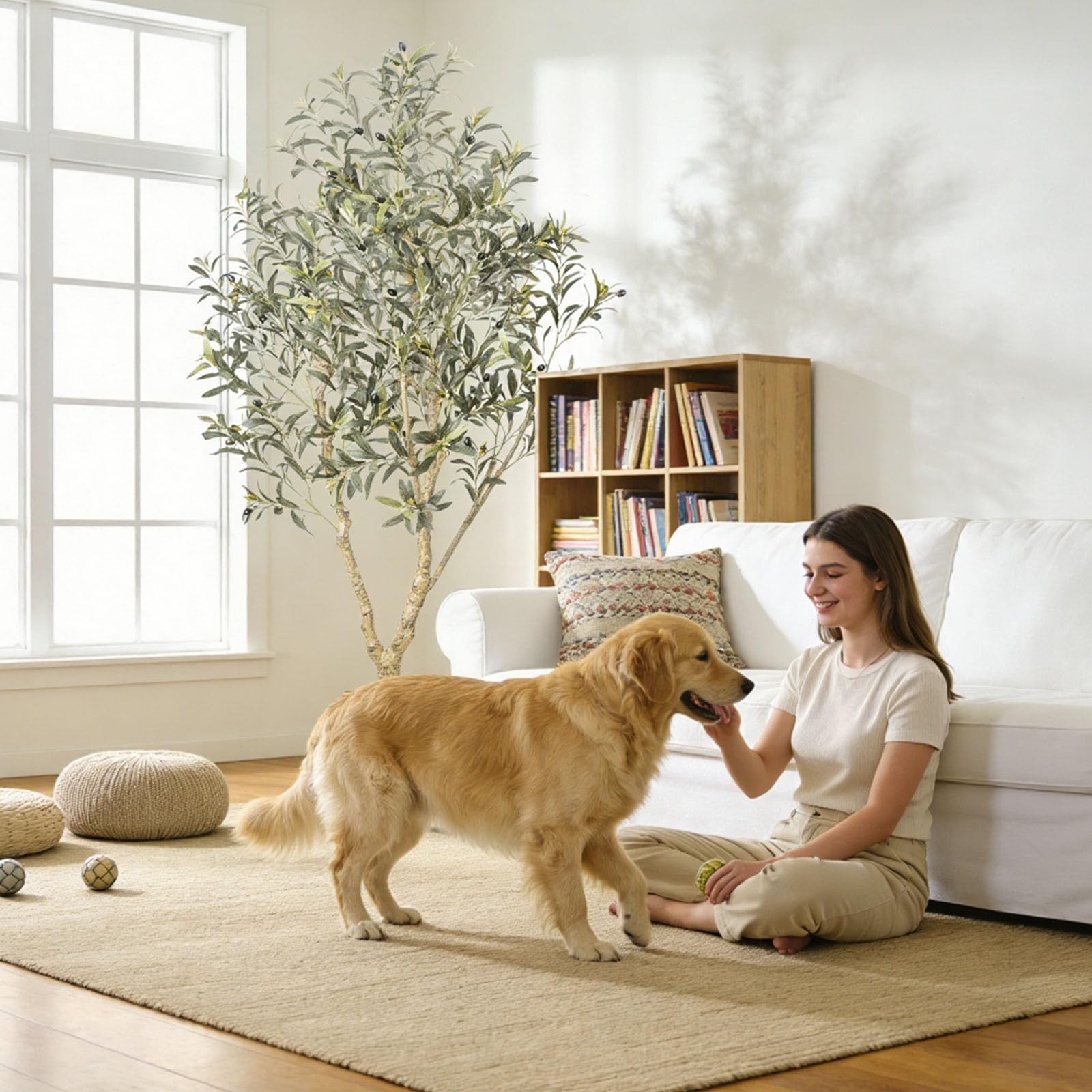 6FT Artificial Olive Tree with Elegant Planter & Moss, Faux Olive Tree Indoor…