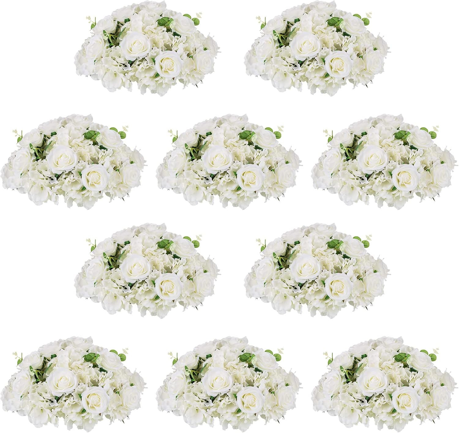 NUPTIO Flower Ball Arrangement Bouquet – 10 Pcs 15.7 Inch Diameter White Fake Fl