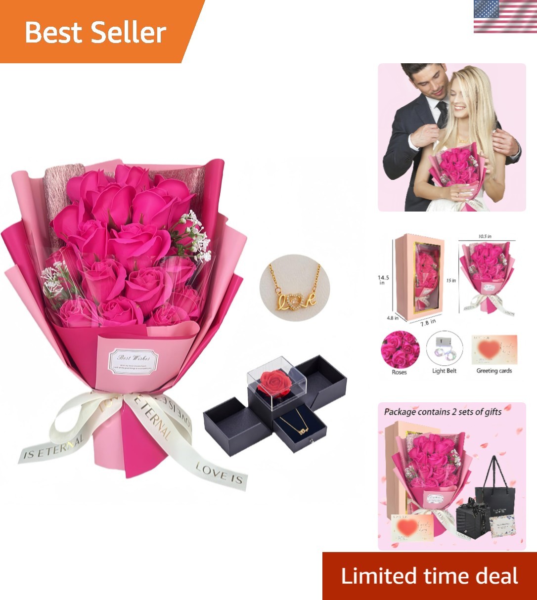 Beautifully Packaged Red Roses Bouquet with Necklace – Perfect for Any Occasion