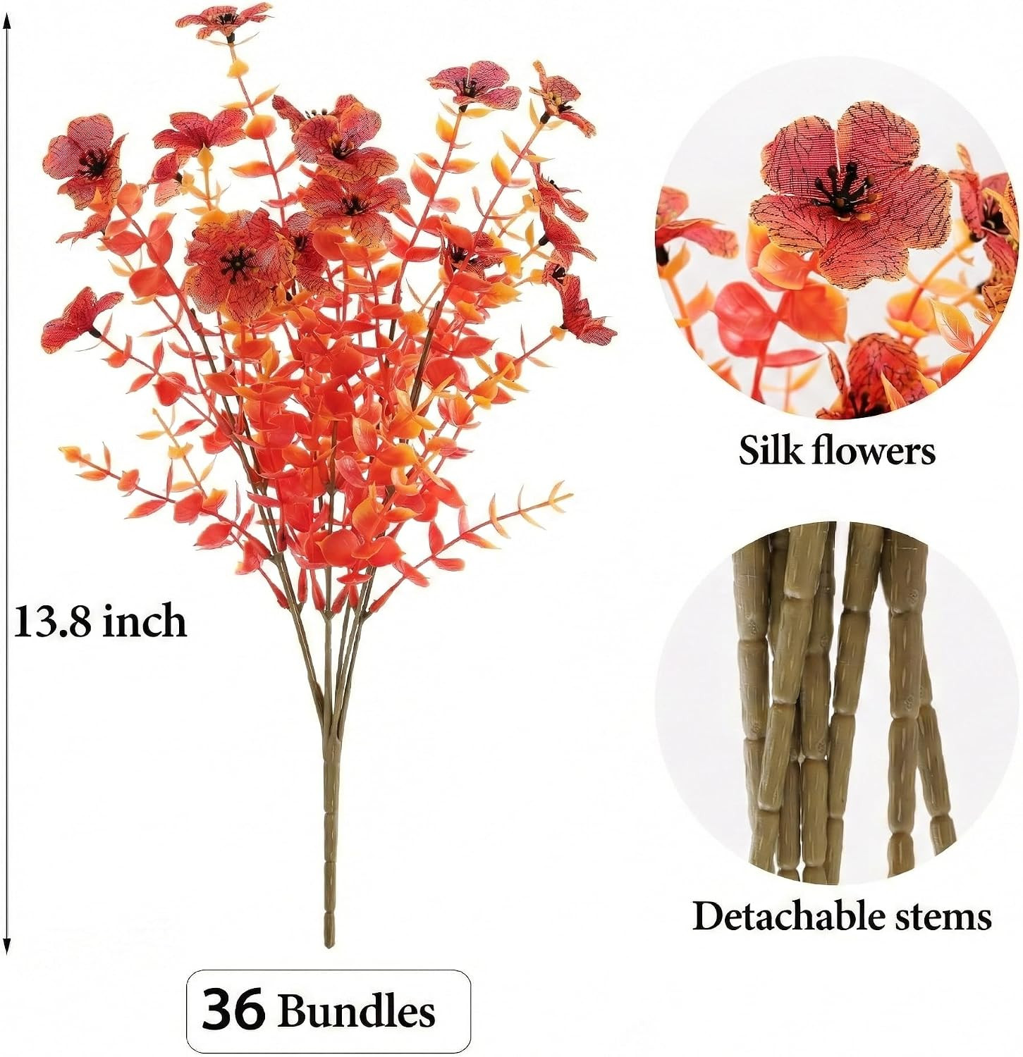 UV Resistant Artificial Fall Mums – 36 Bundles for Outdoor Decor (Orange)