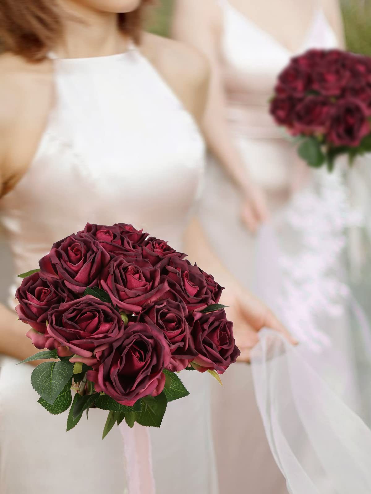 Burgundy Roses Artificial Flowers 12PCS Roses Flowers Heads Dried Silk Flower…
