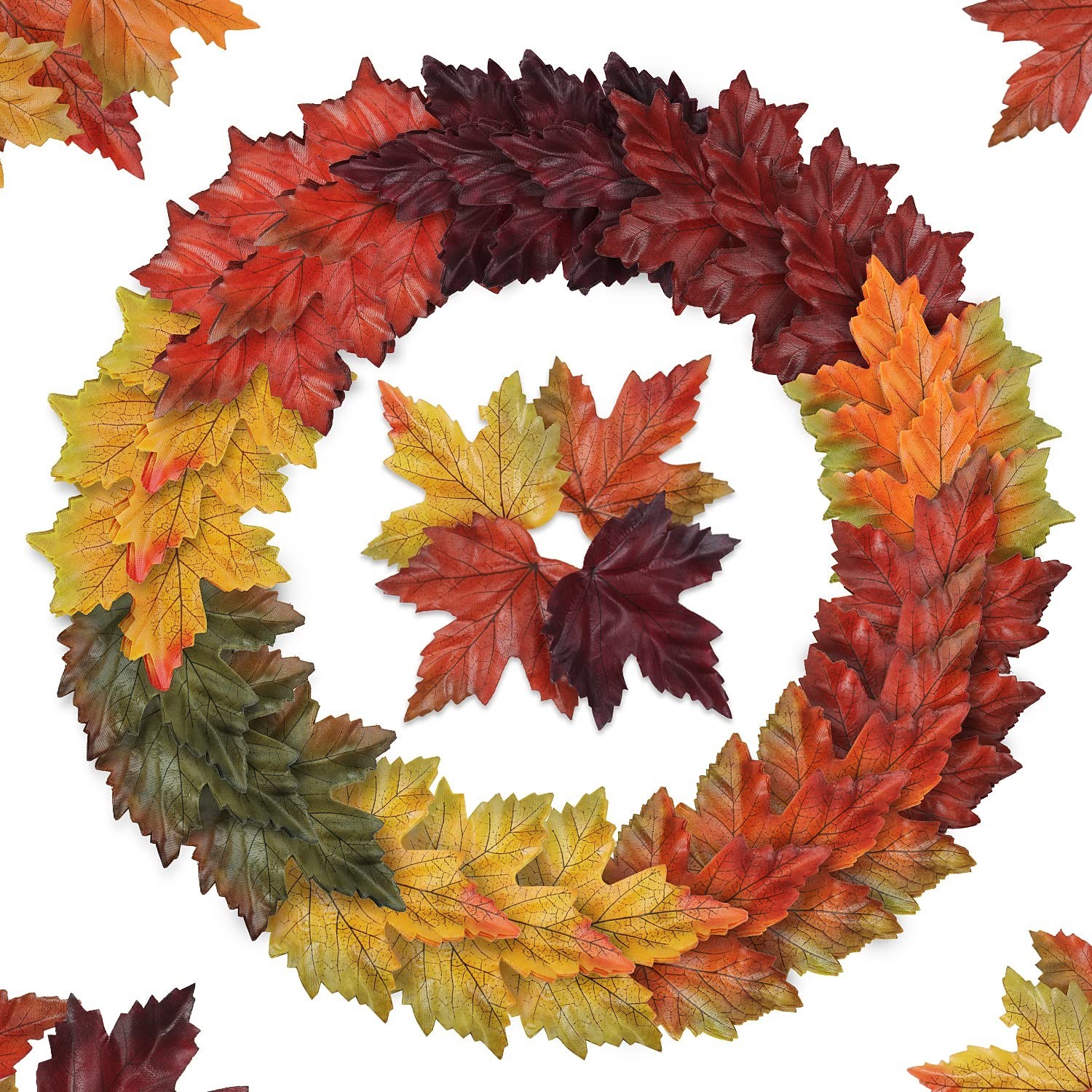 500PCS Multicolored Artificial Maple Leaves – Fall Silk Decorations for Wedding,