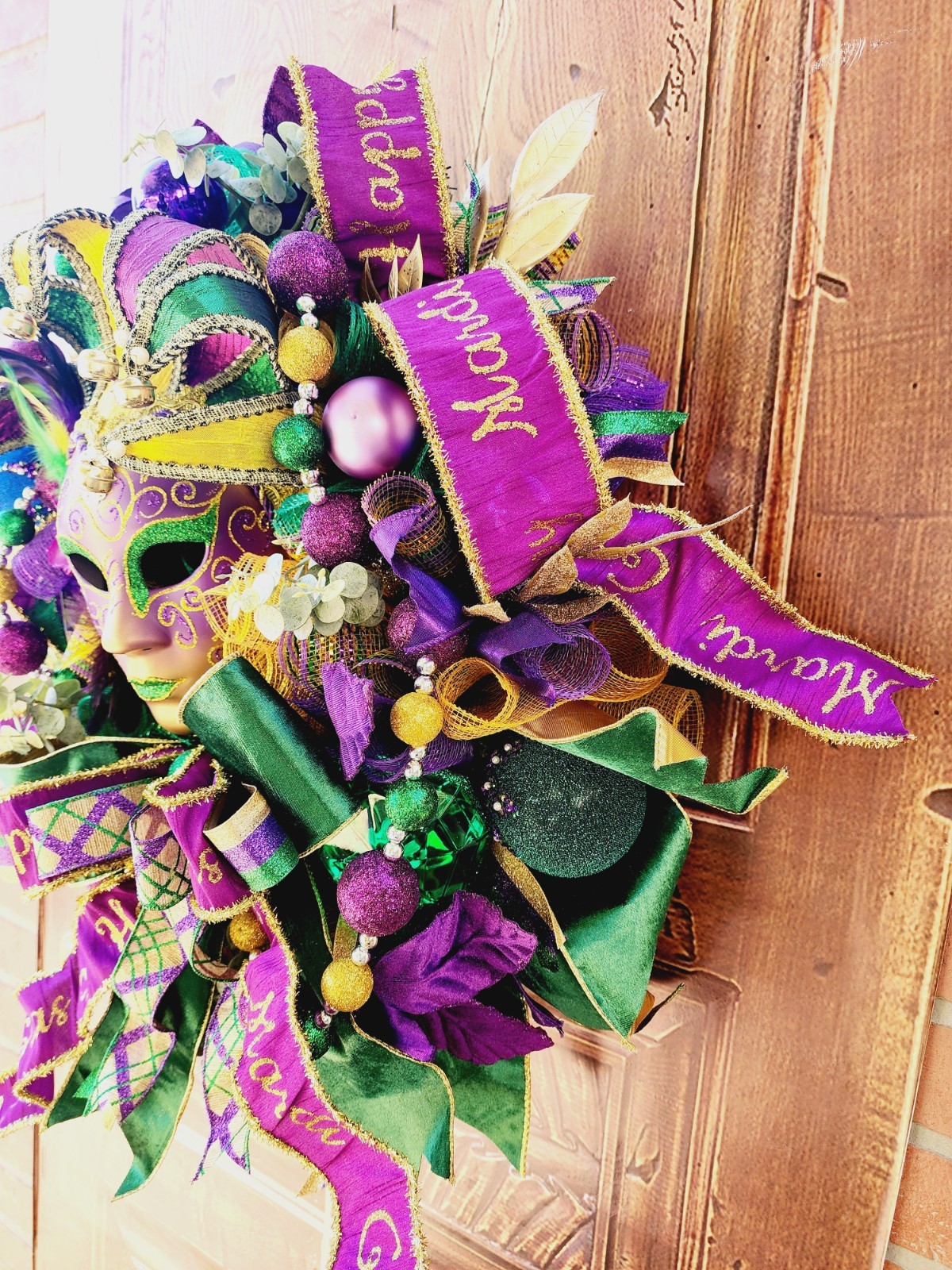 Mardi Gras Wreath, Front Door Wreath, Mardi Gras Mask Wreath, Handmade Wreath