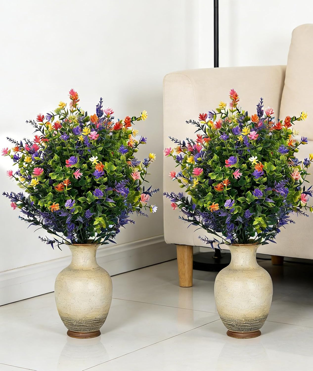 2 Pack 23” Tall UV Resistant Artificial Petunia Flowers in Pots for Indoor/Outd