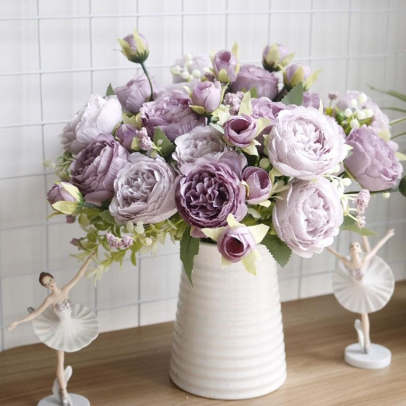 1pcs/30cm Rose Pink Silk Bouquet Peony Artificial Flower Wedding Home Decoration