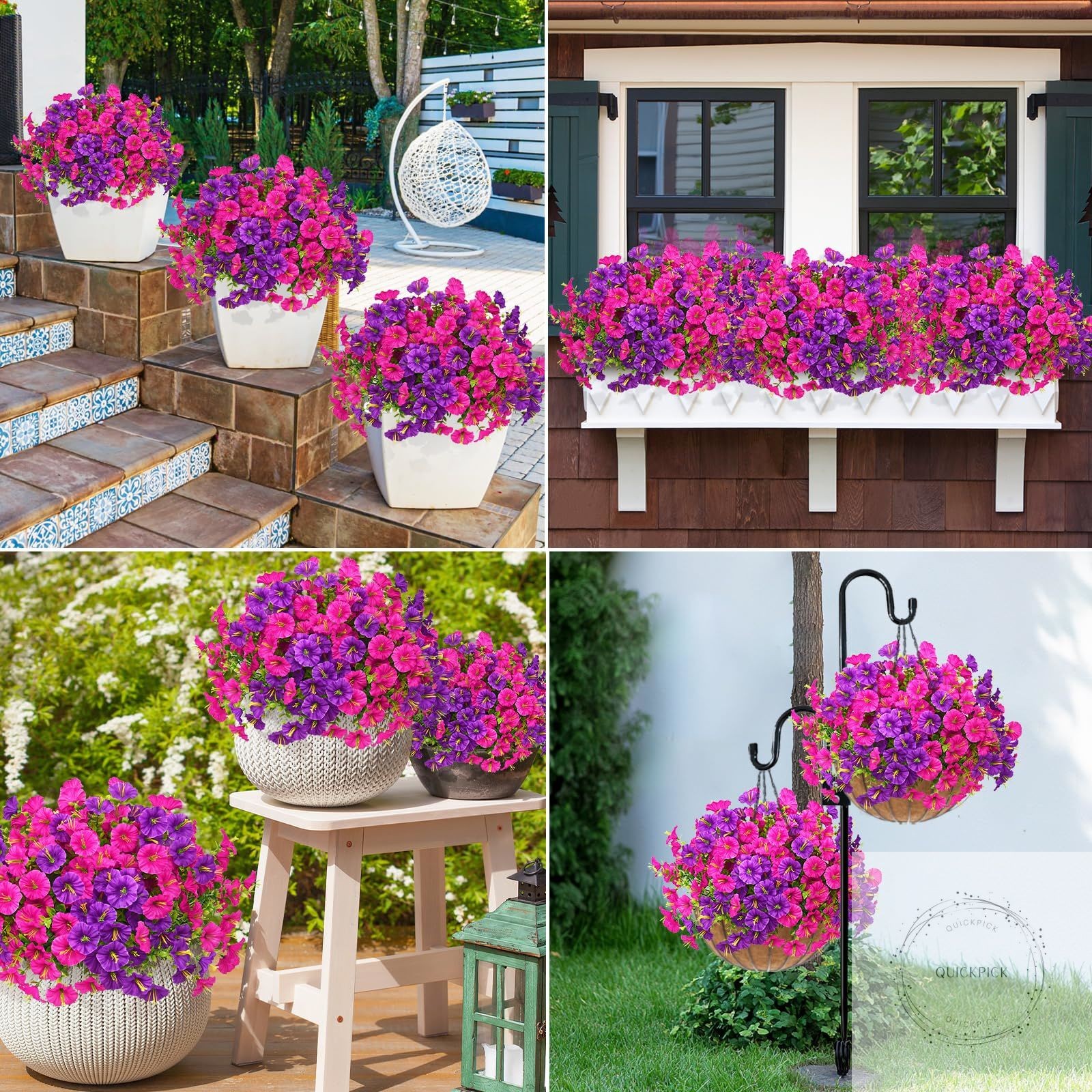 12 Bundles Look Real Artificial Flowers for Outdoors, Realistic Fake Outdoor Flo