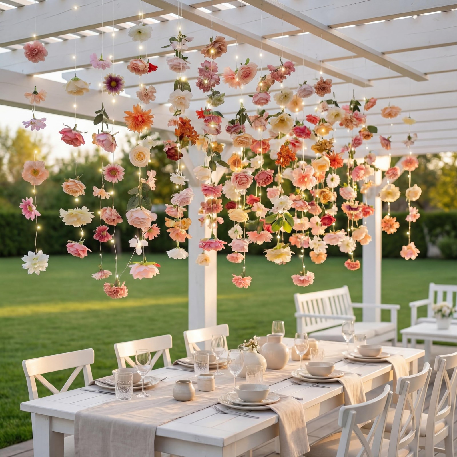 6 Pack 35.4ft Fake Flower Garland Backdrop with Lights Hanging Wildflower Flo…