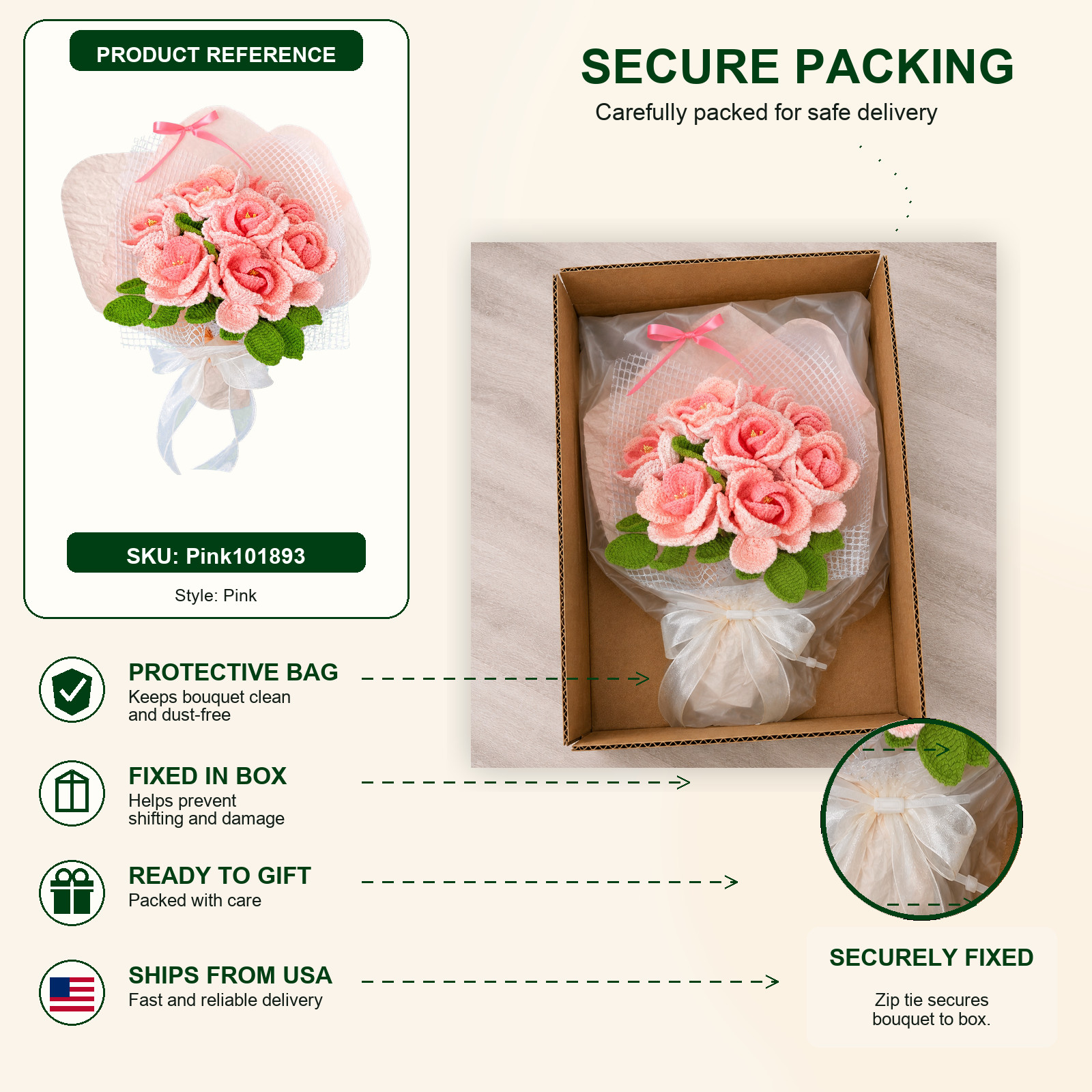 Pink Crochet Rose Bouquet Wedding Anniversary Gift for Her