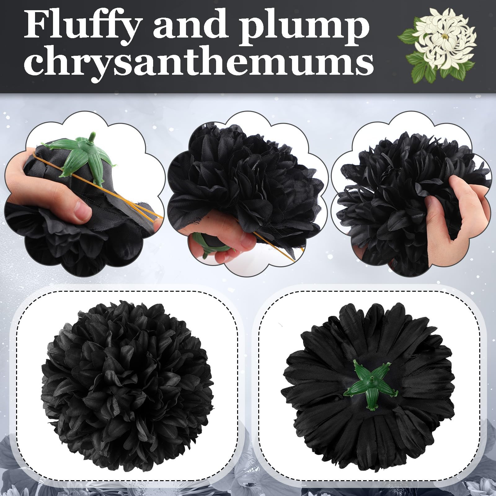 3 Pcs Black Homecoming Mum Flowers 6.5″ Silk Homecoming Mum Supplies Trinkets…