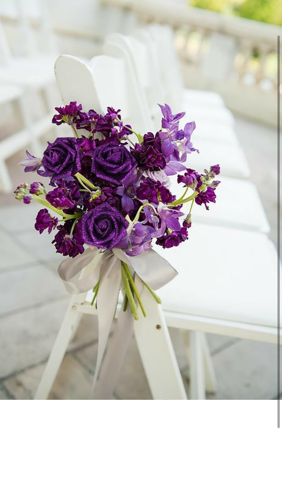 30PCS Purple Glitter Artificial Roses with Stems for DIY Crafts Wedding Decor