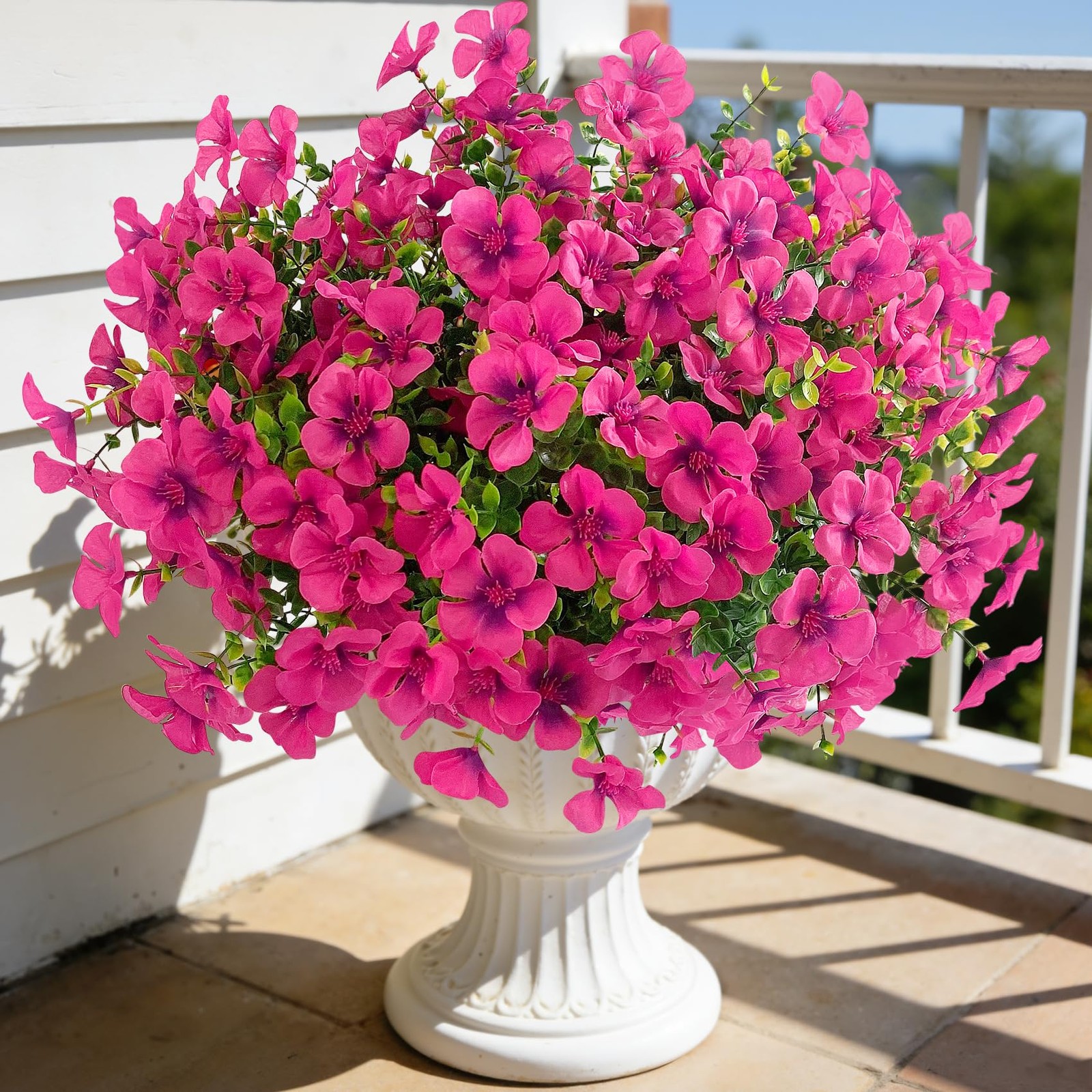 12 Pcs Artificial Silk Geranium Flowers for Outdoors, Fuchsia