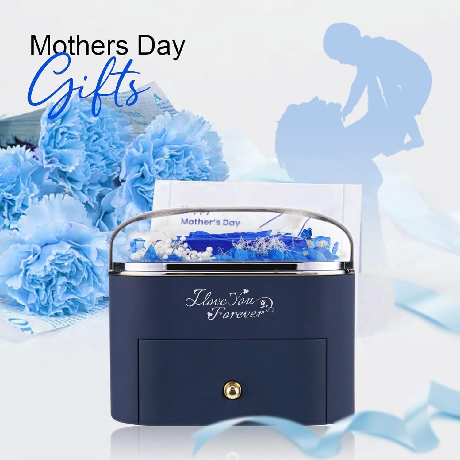Stunning Blue Preserved Rose with Heart Necklace – Anniversary and Birthday Gift