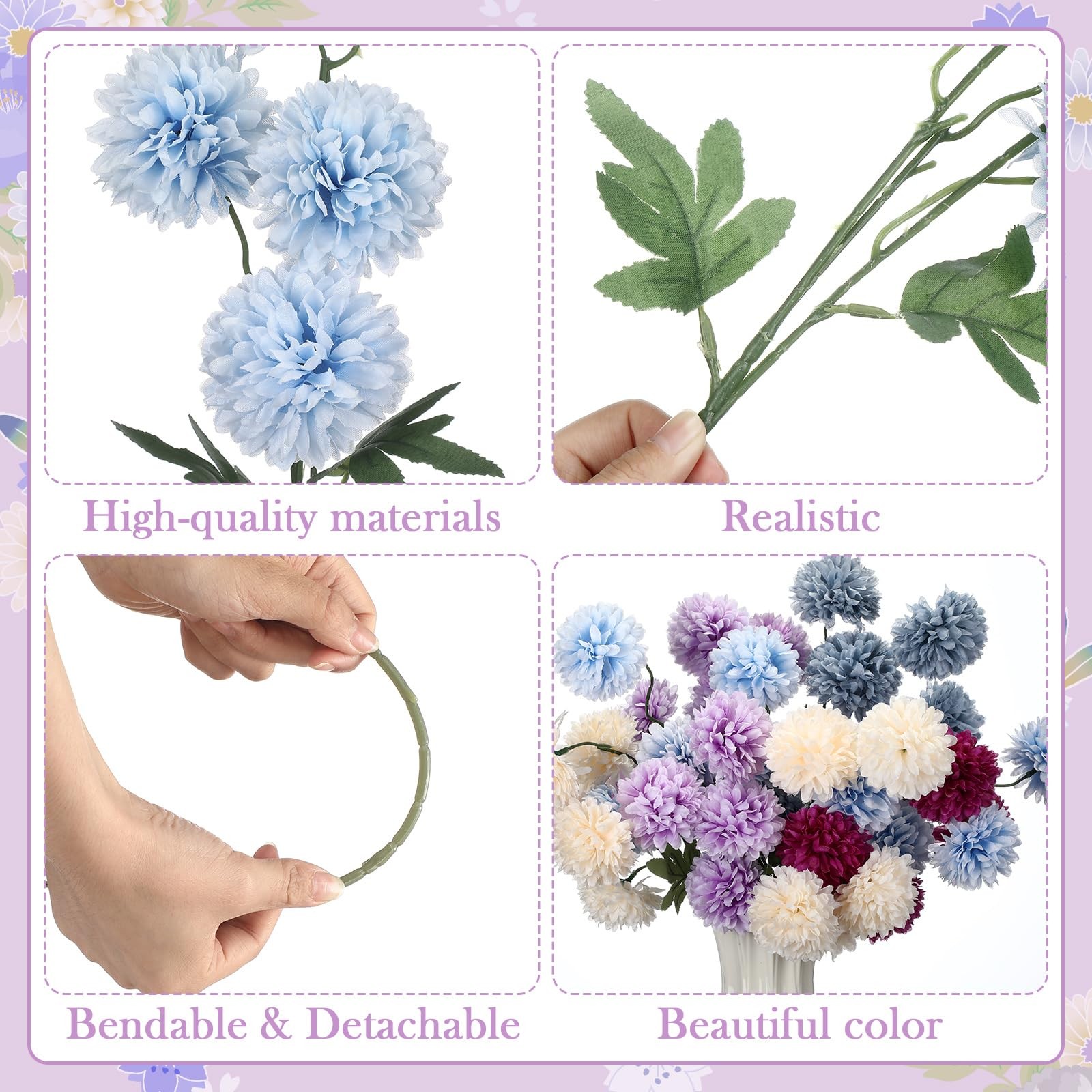 8pcs 21in Artificial Chrysanthemum Navy Blue Silk Mum Flowers with 5 Heads Fa…