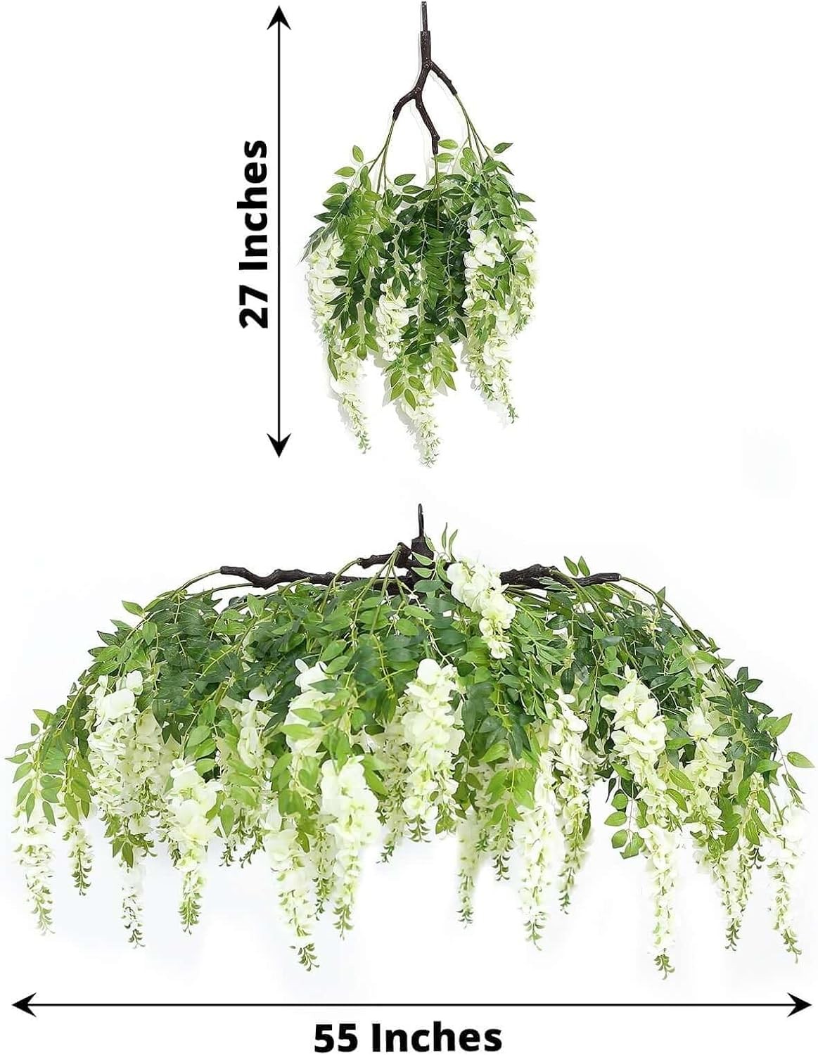 55″ Cream Artificial Silk Wisteria Vine Round Hanging Canopy Draping Garland