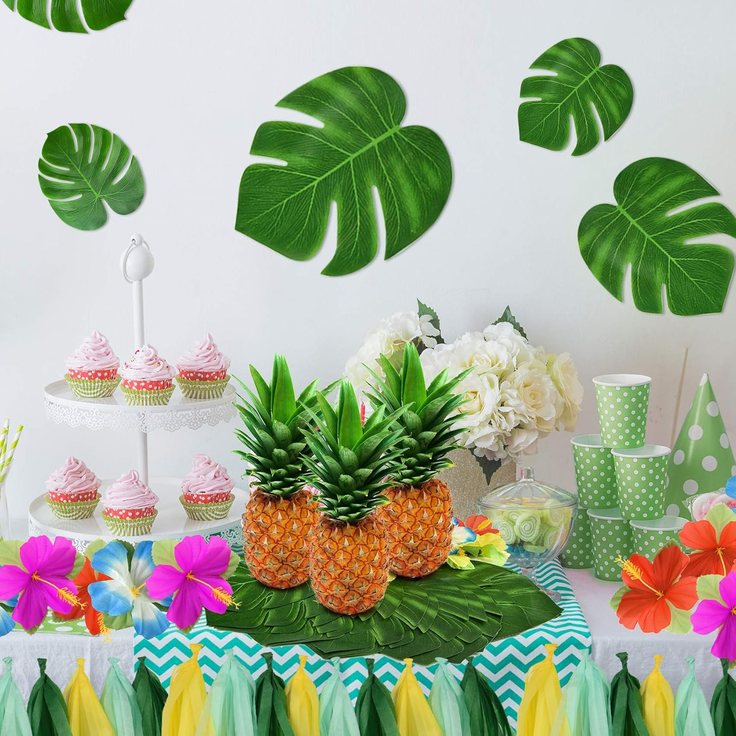 24 Pcs Artificial Tropical Leaves Hawaiian Luau Party Decor Medium Simulation Tr