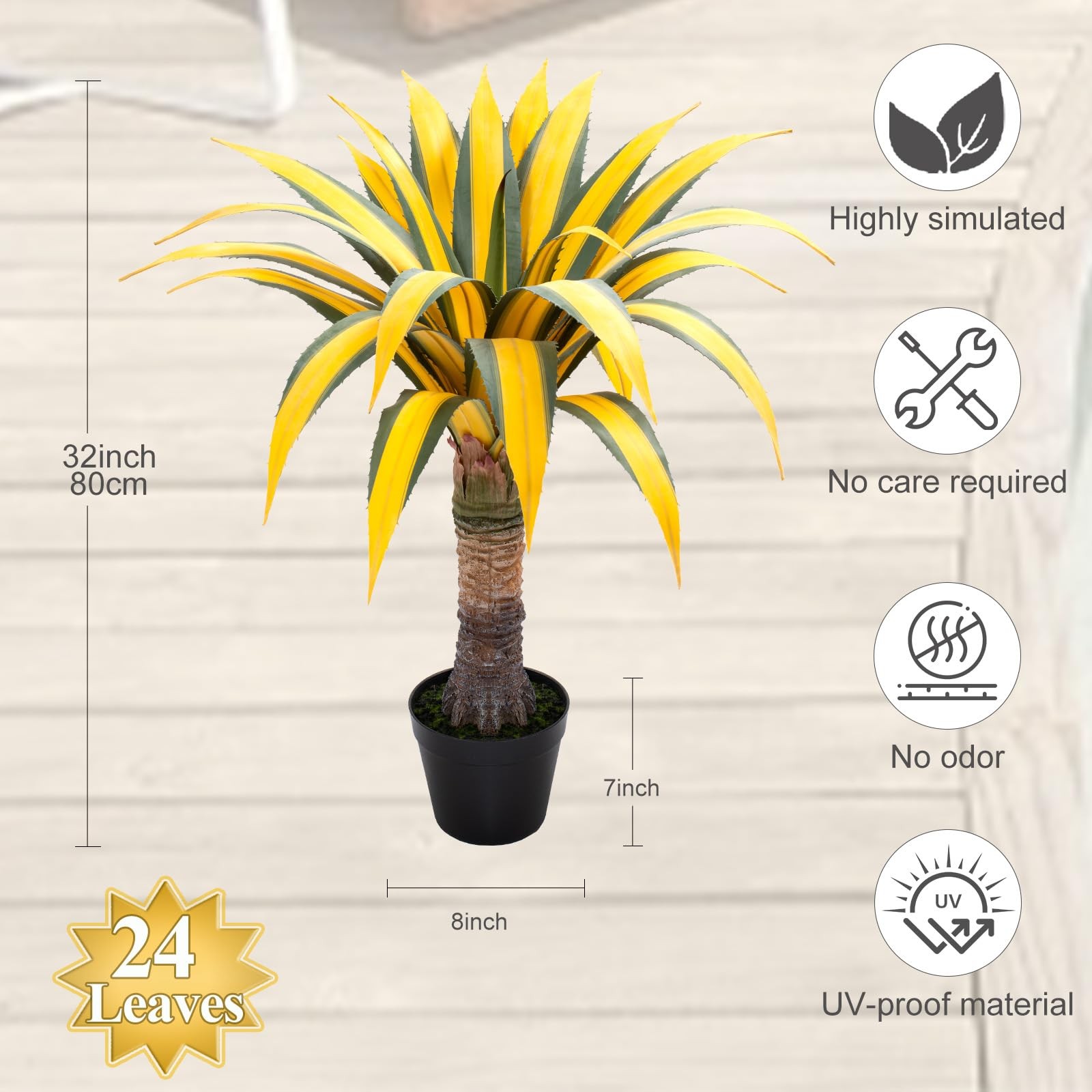 Artificial Green Edged Gold Leaf Spiny Agave Plant with 23 Leaves, 31.49in Fa…