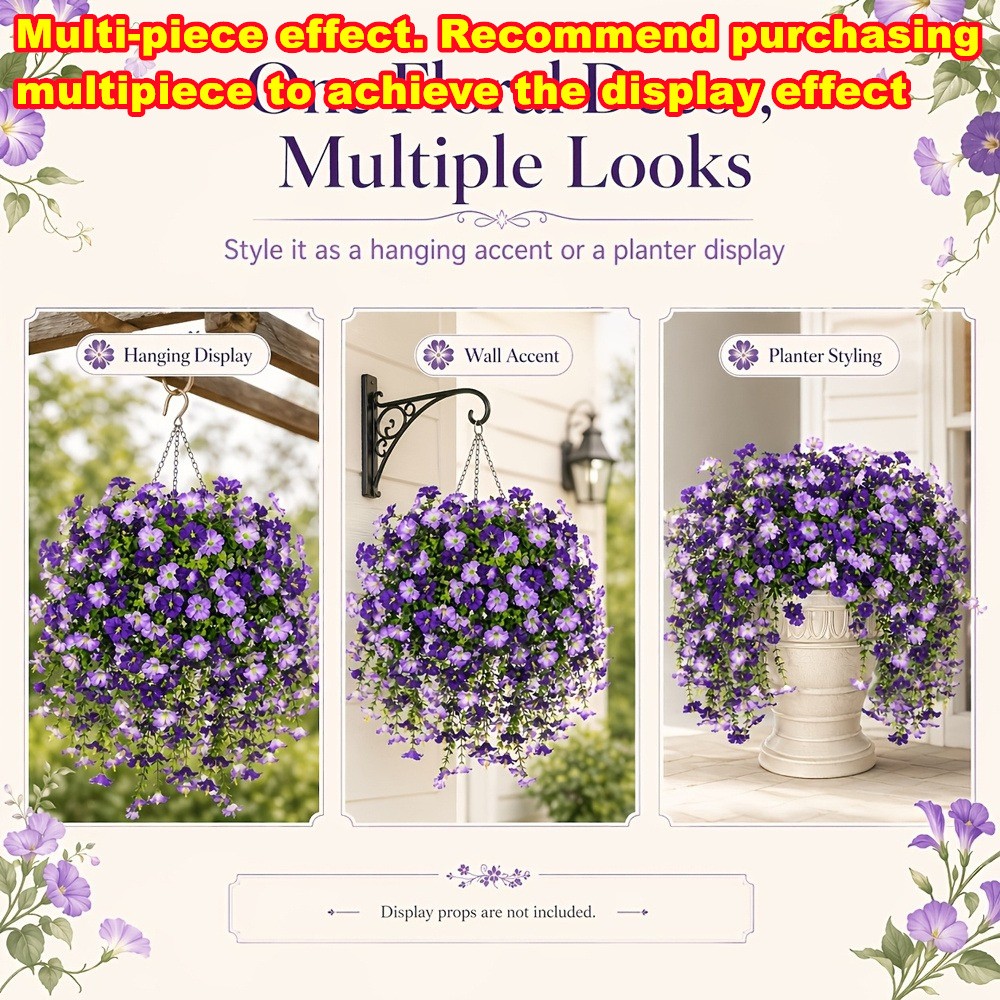 4PCS Artificial Morning Glory Vines UV Resistant Hanging Flowers Outdoor Decor