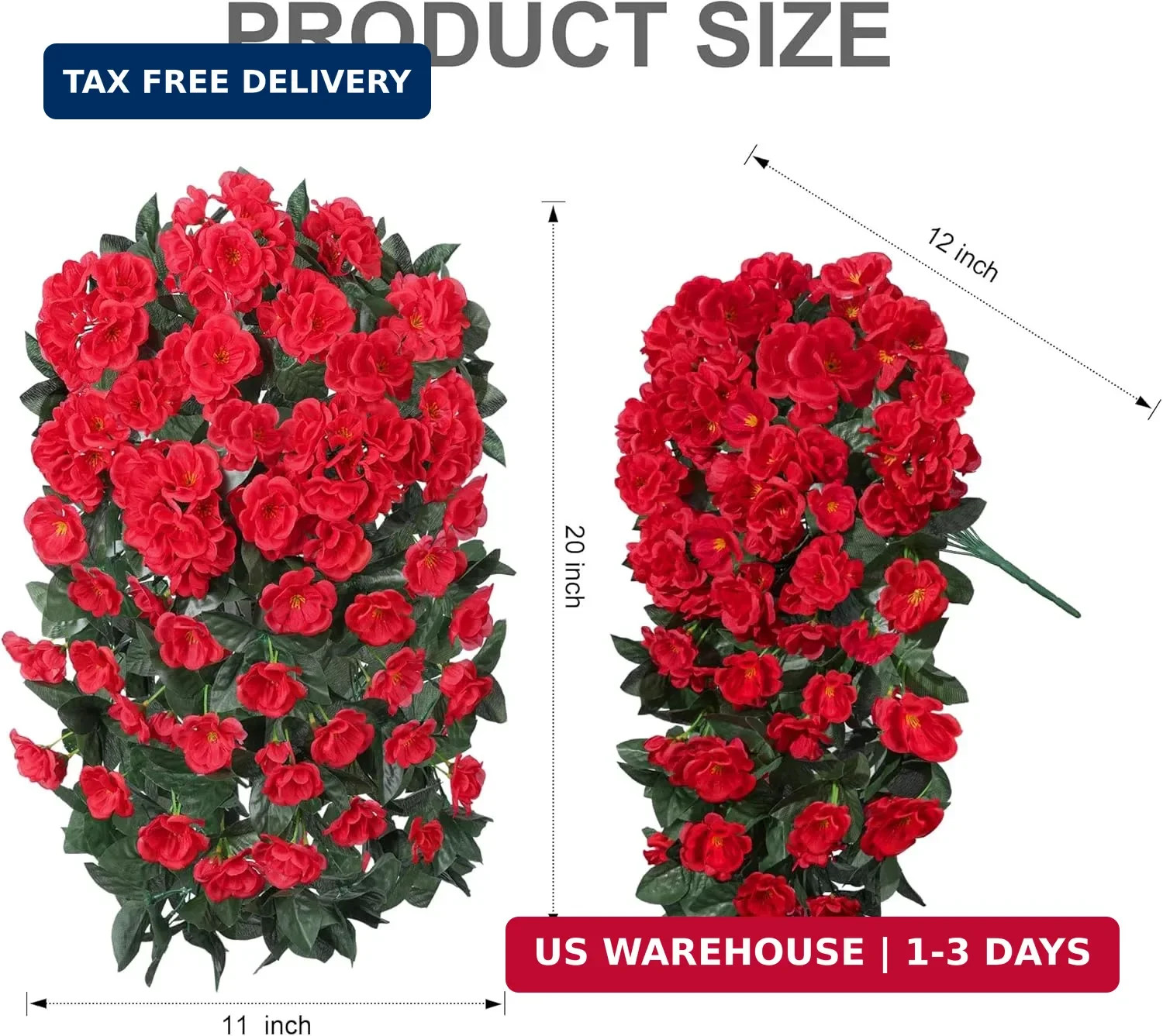 Artificial Flowers for Outdoors Fake Geraniums Summer Outside Decor, 2 PCS Red G