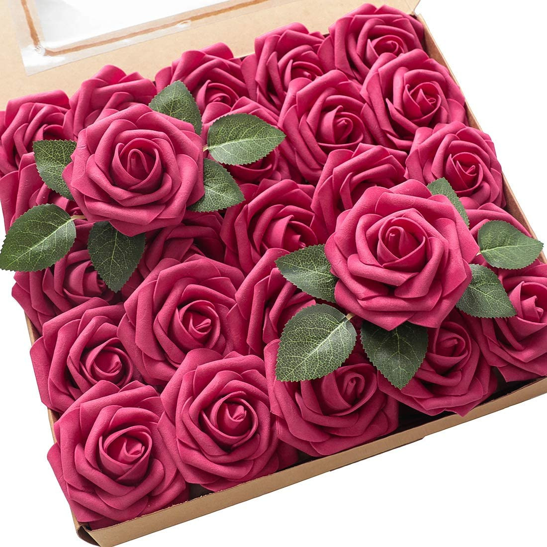 Artificial Flowers 50Pcs Real Looking Dusty Blue Foam Fake Roses with Stems for