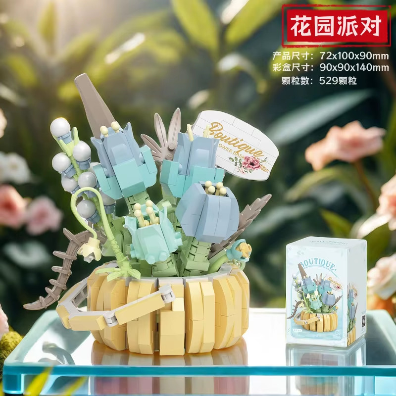Flowers Bouquet Mini Building Block Rose Model Toy Flower DIY Assembly Decorati