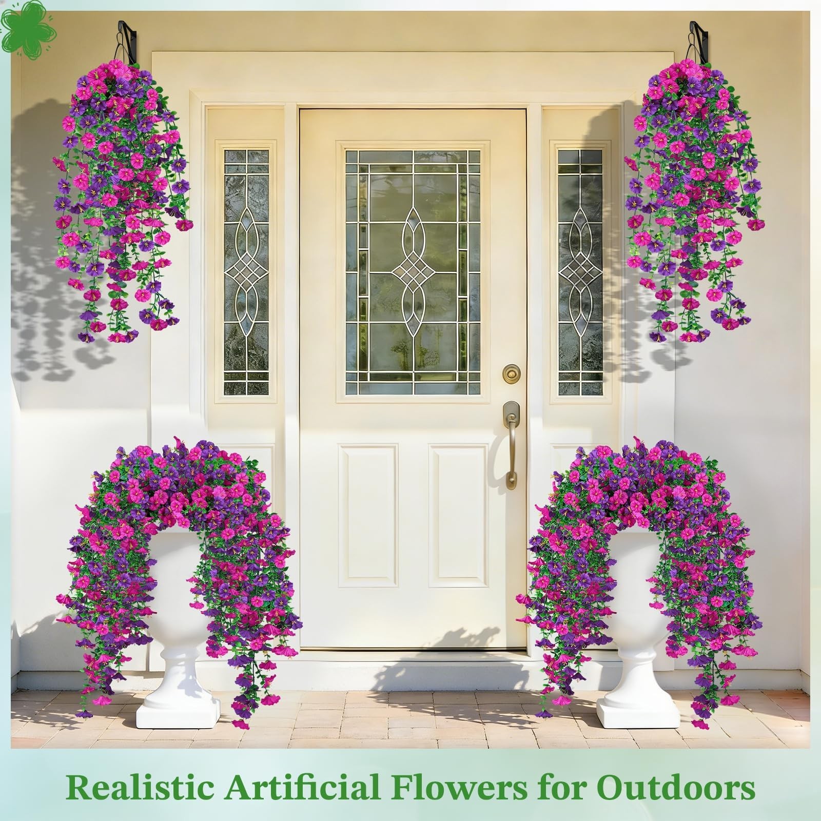 Artificial Flower for Outdoors, 6PCS Fake Artificial Morning Glory Flowers, U…