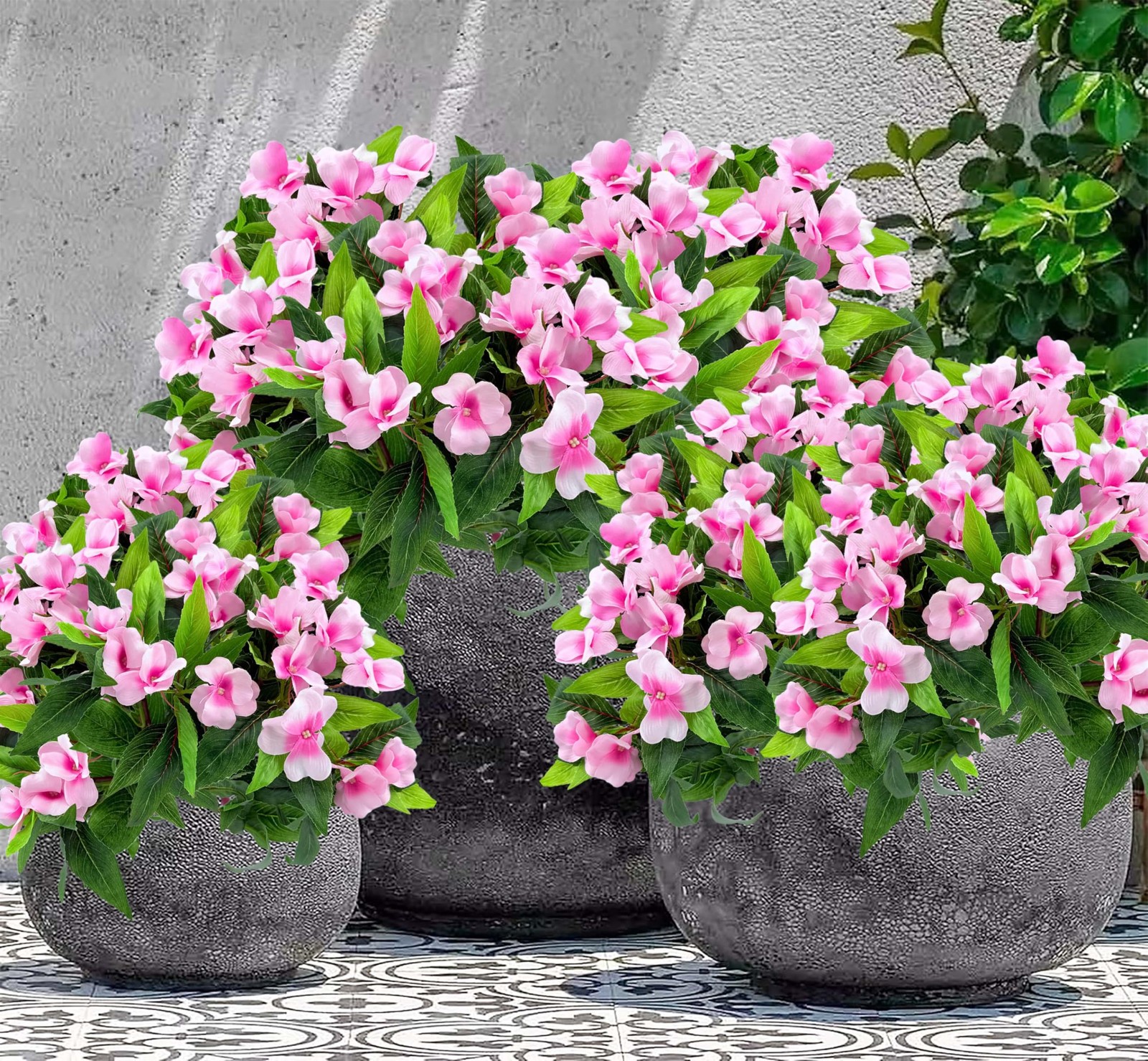 3PCS Artificial Impatiens Flowers Fake Flowers Artificial Flowers for Outdoor…