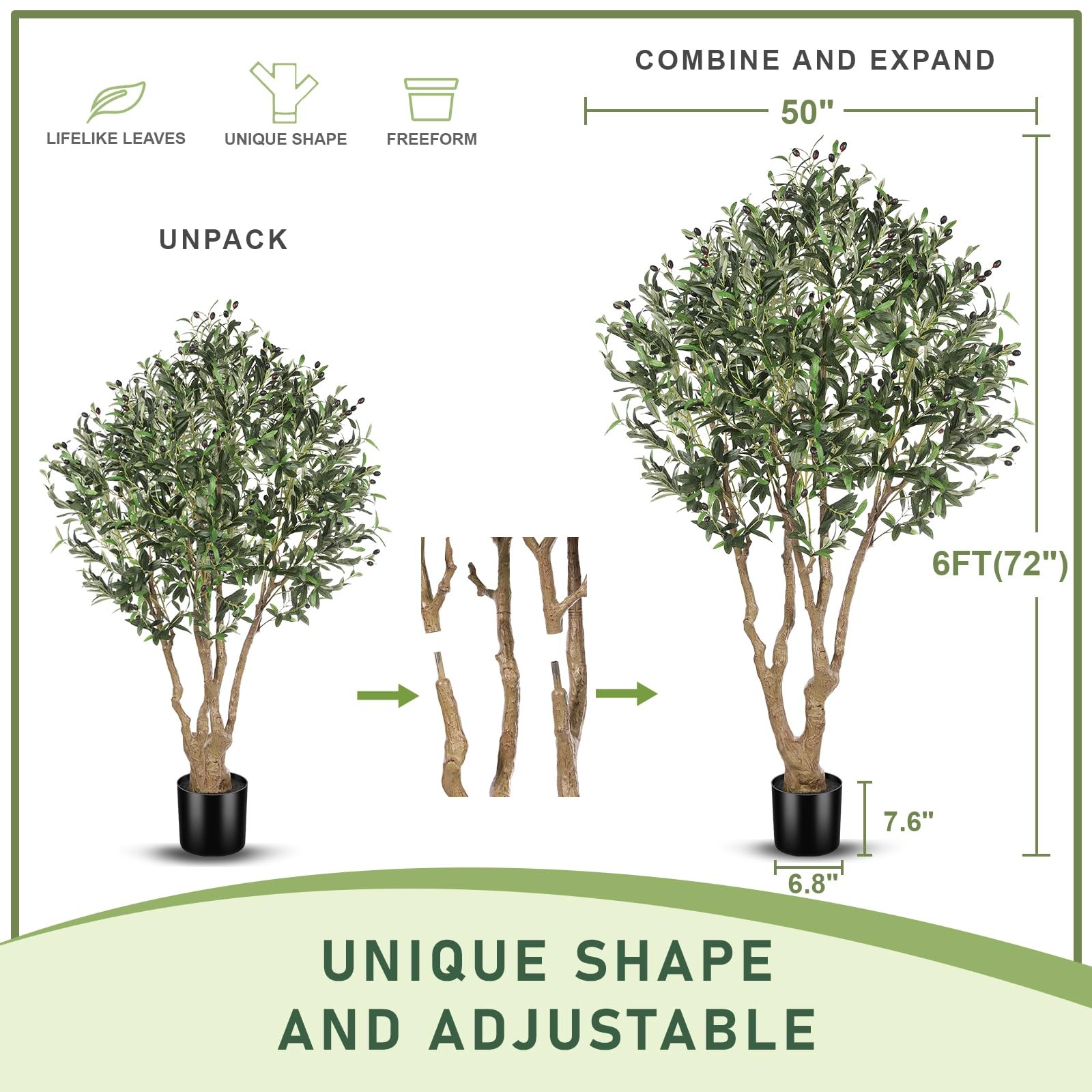 Faux Olive Tree 6ft – Olive Trees Artificial Indoor with Large Olive Branches…