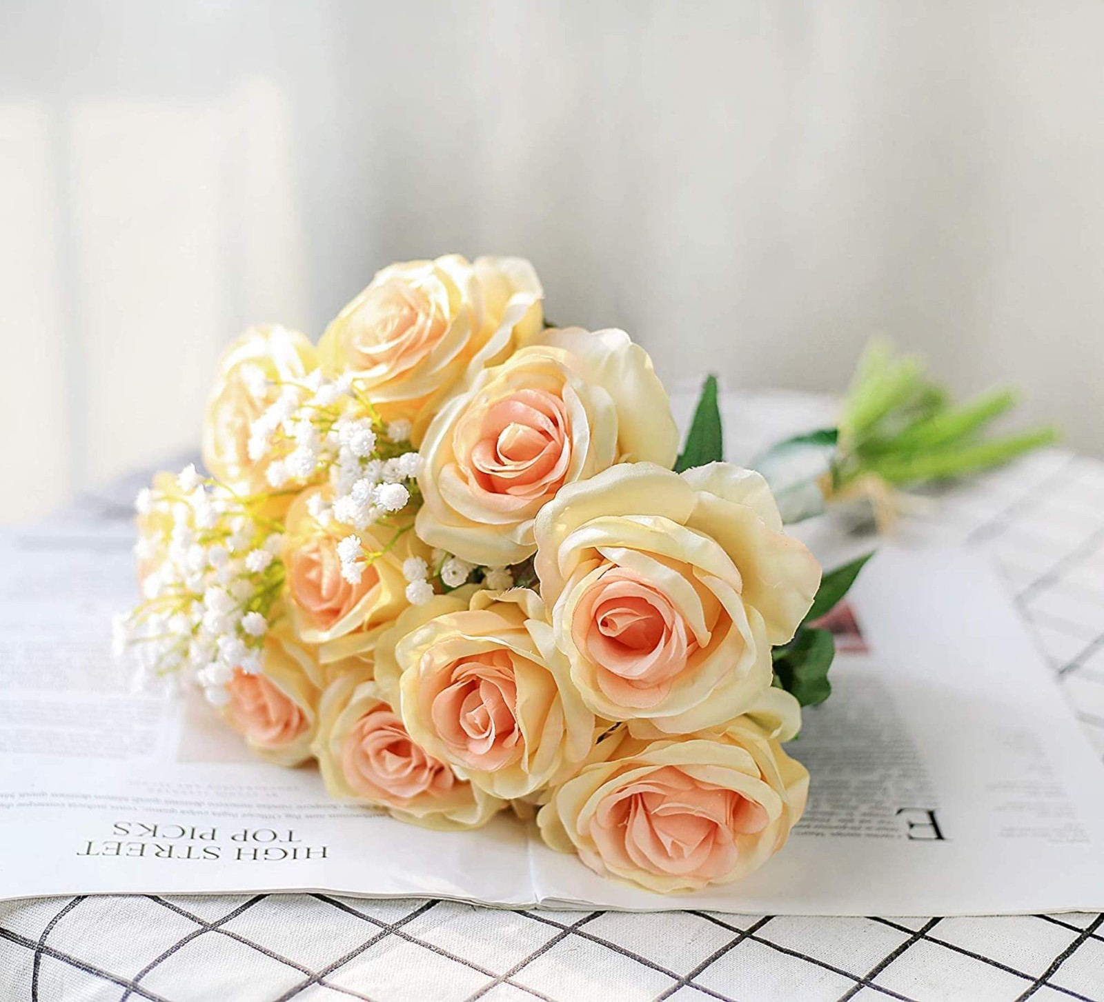10Pcs Artificial Rose Silk Flowers Faux Bouquet Wedding Party Home Champagne