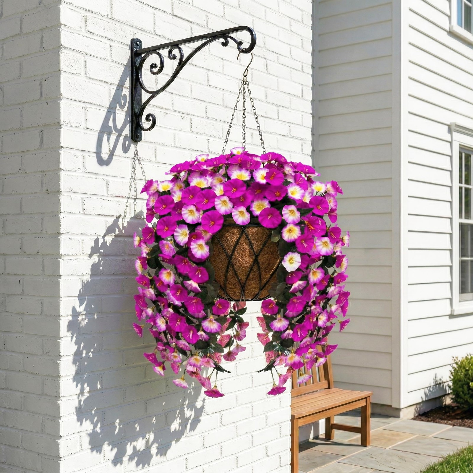 Artificial Flowers for Outdoors Fake Fuchsia Pink Morning Glory Hanging Flowe…