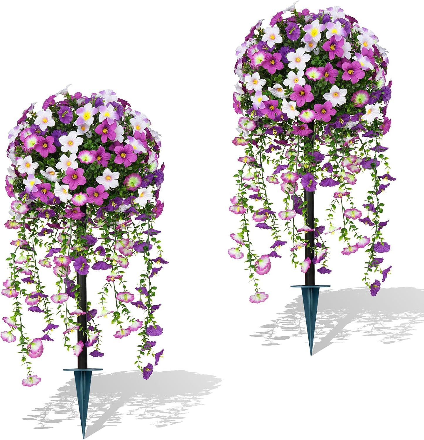 Artificial Topiary Ball Trees with Purple Morning Glory Flowers, 3FT Artificial
